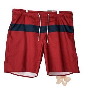 St Johns Bay Swim Trunks Mens 2XLarge Red Blue Shorts Side Pockets Elastic Waist
